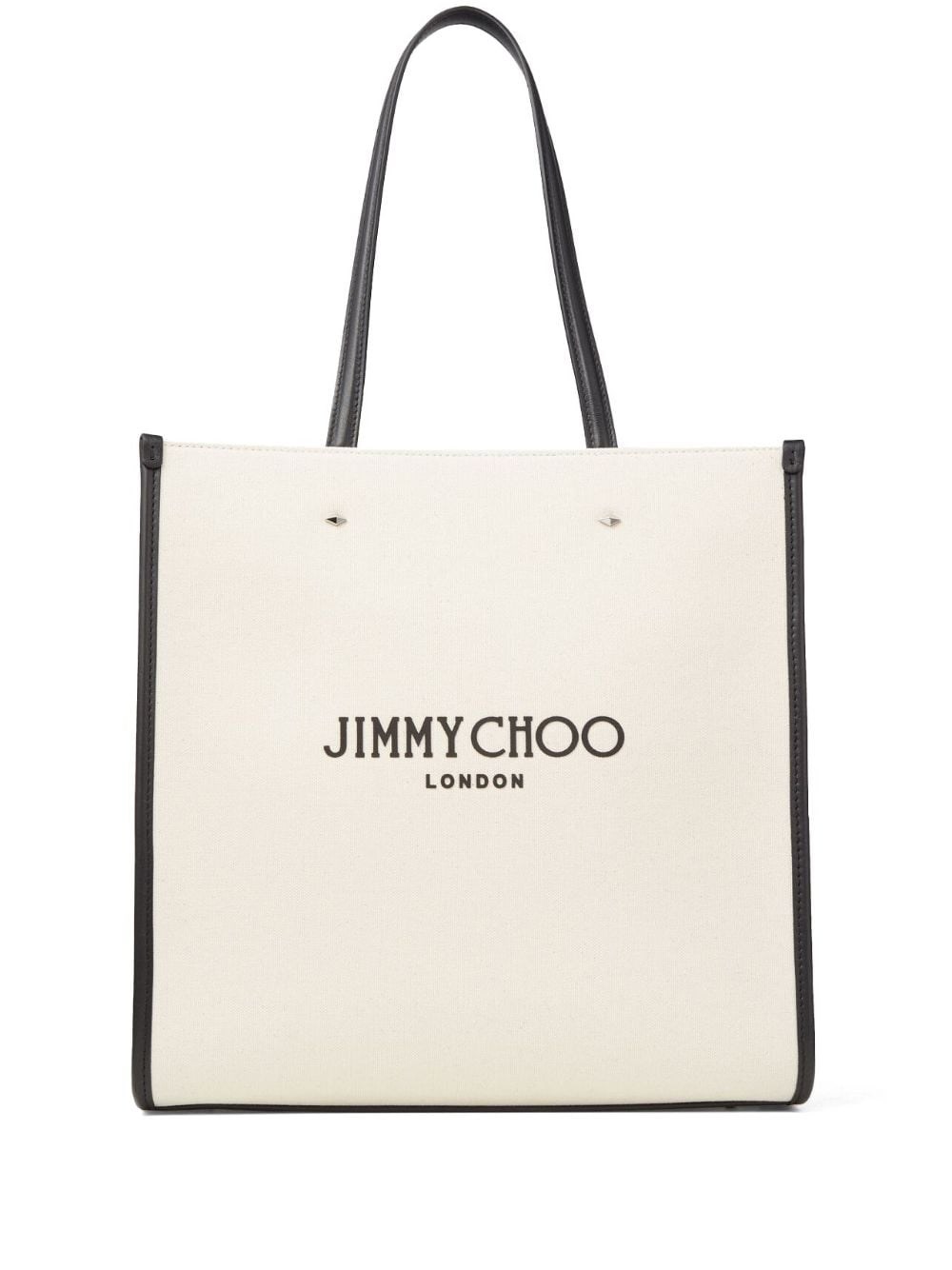 Jimmy Choo White Canvas And Black Leather Tote Bag