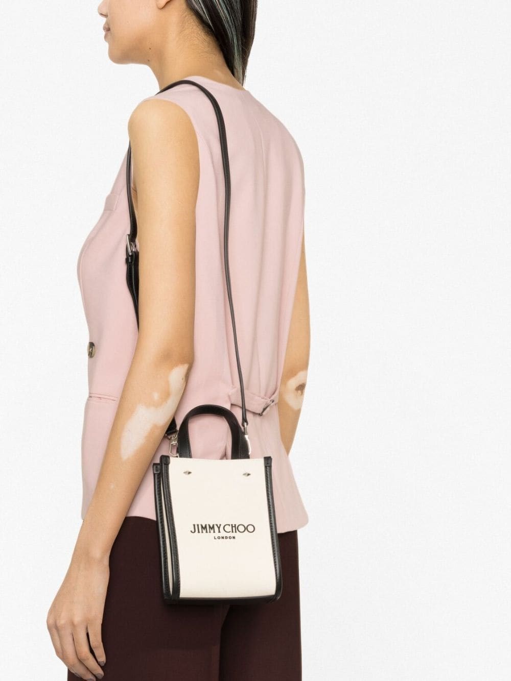 MINI N/S TOTE CZM NATURAL/BLACK/SILVER