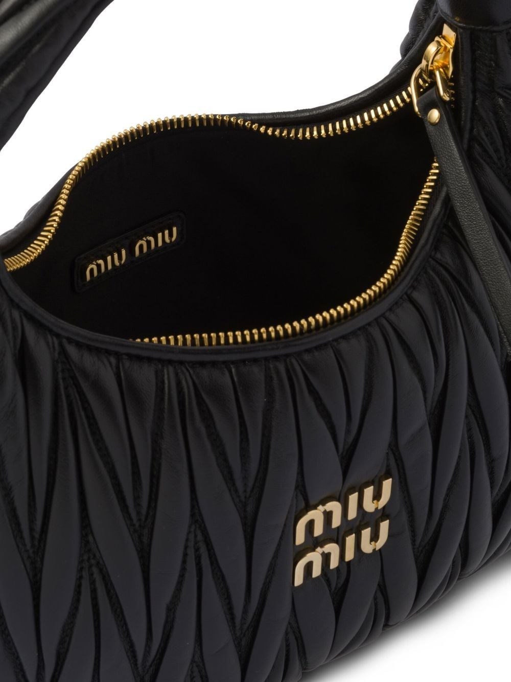 Auth MIU MIU Logo Leather 2 Way Bag Hand Bag NERO Black RN0893