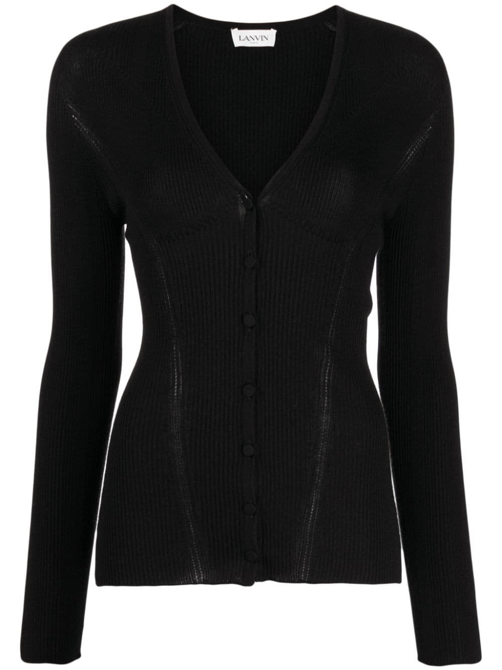 Lanvin Textured Ribbed V-neck Cardigan In Black