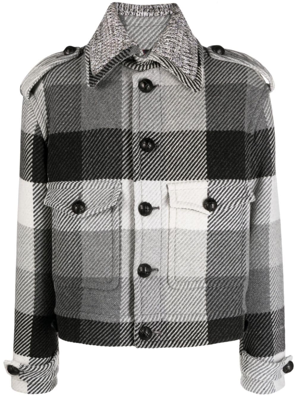 Etro Plaid-check Button-up Wool Blend Jacket In Grey