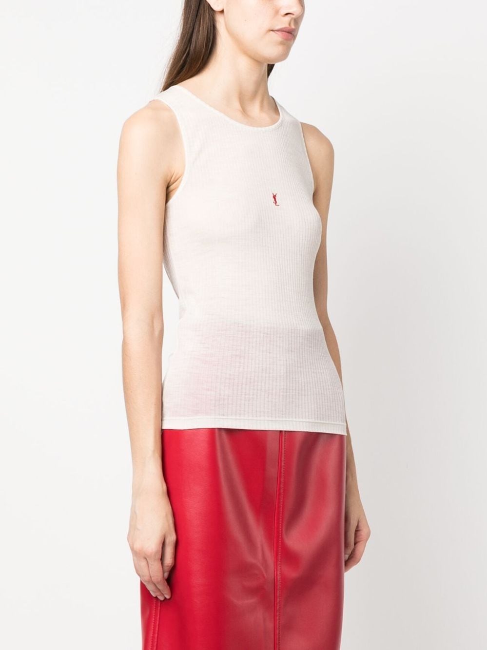 Saint Laurent Logo-embroidered Wool Tank Top In Nude & Neutrals