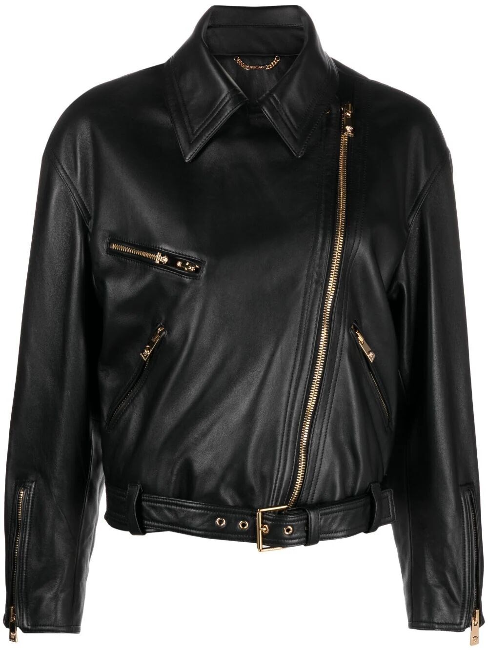 Shop Versace Medusa Leather Biker Jacket In Black