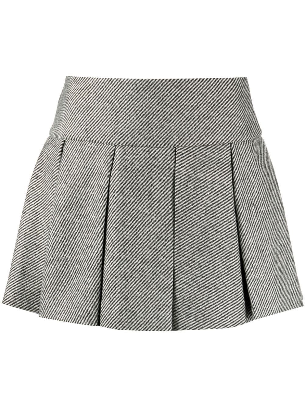 Patou Pleated Striped Wool Mini Skirt In Grey