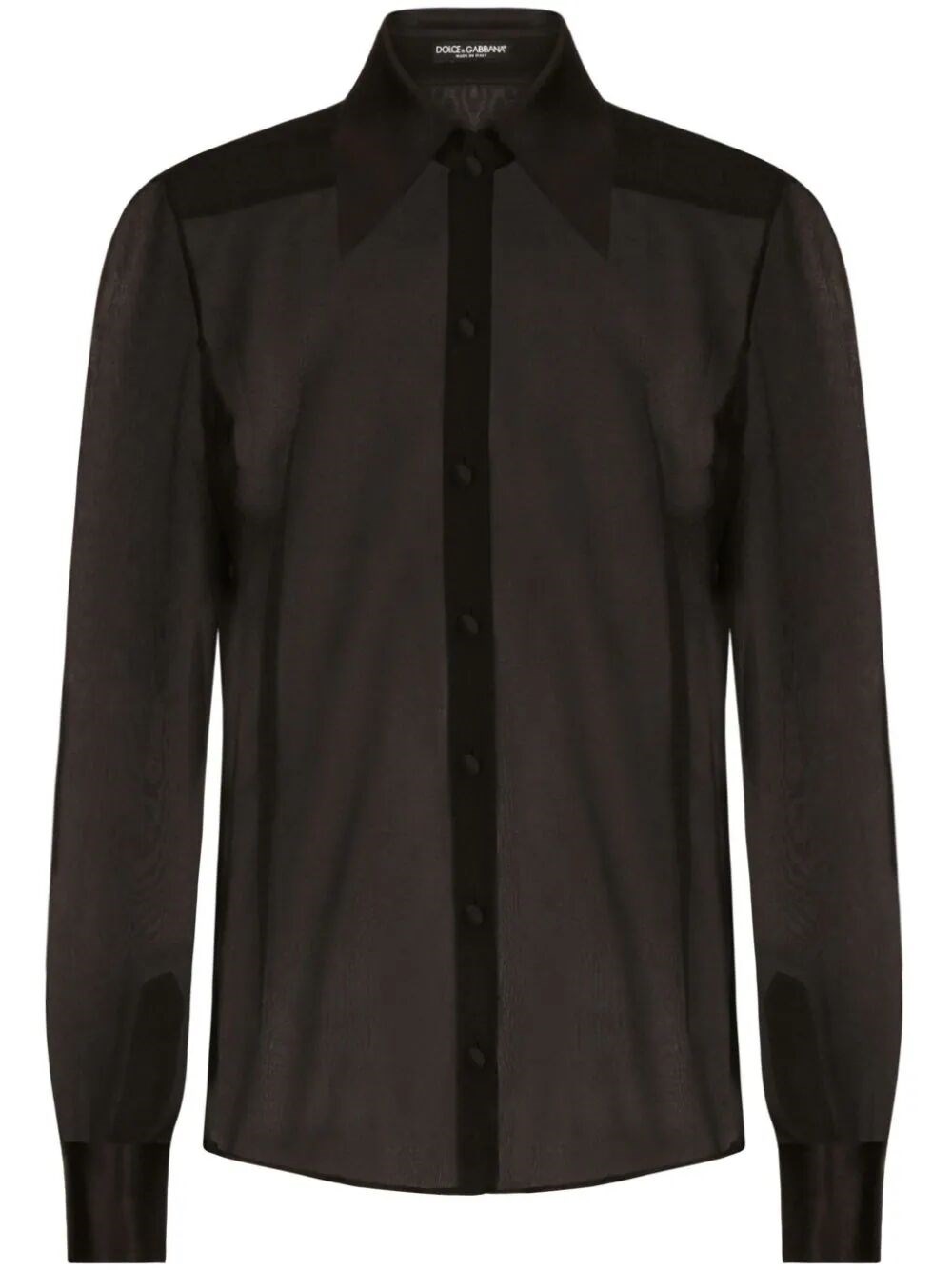 Dolce & Gabbana Satin-lapel Sheer Silk Chiffon Long Coat In Black