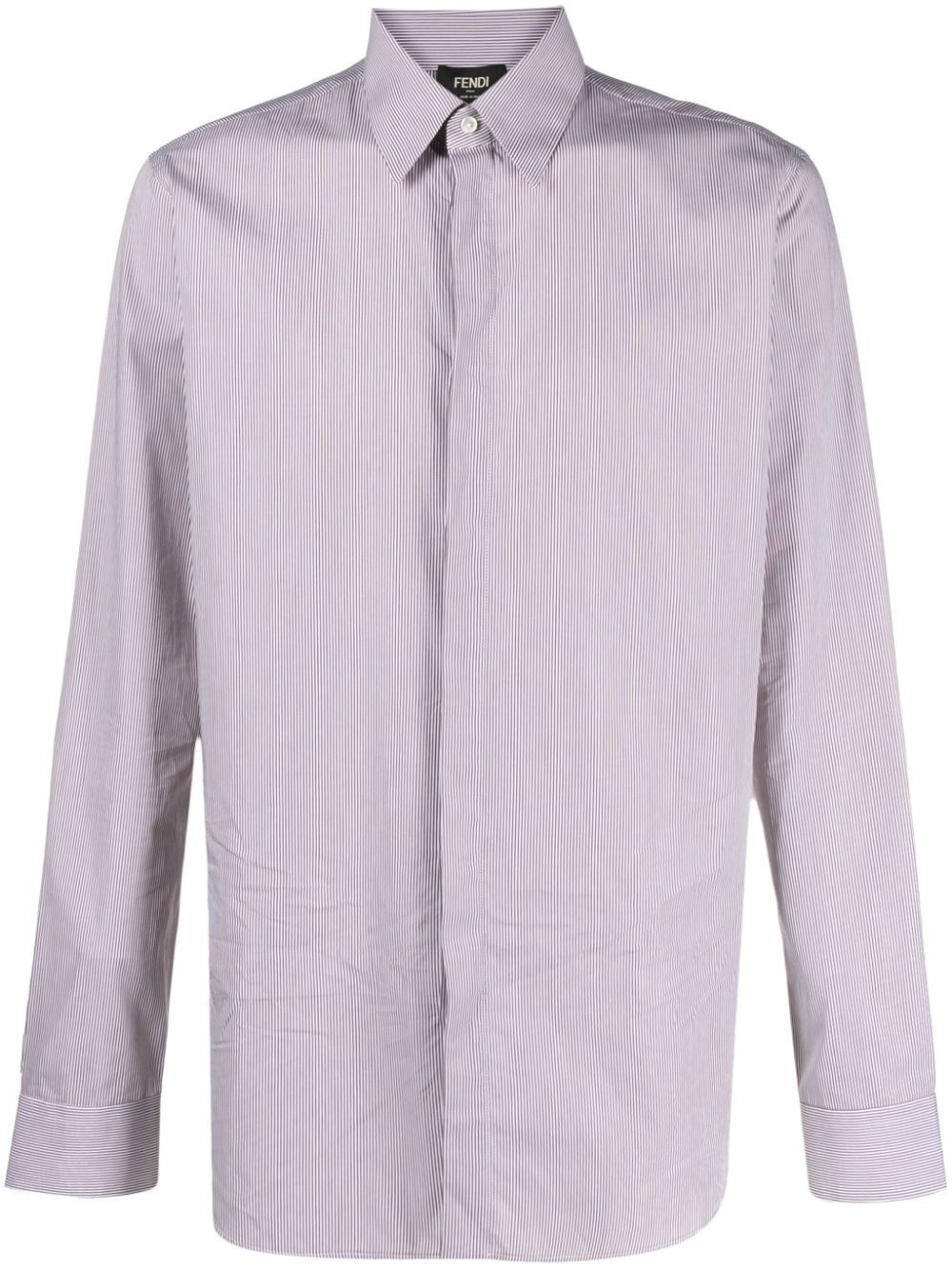 Shop Fendi Pinstriped Cotton Shirt In Pink & Purple