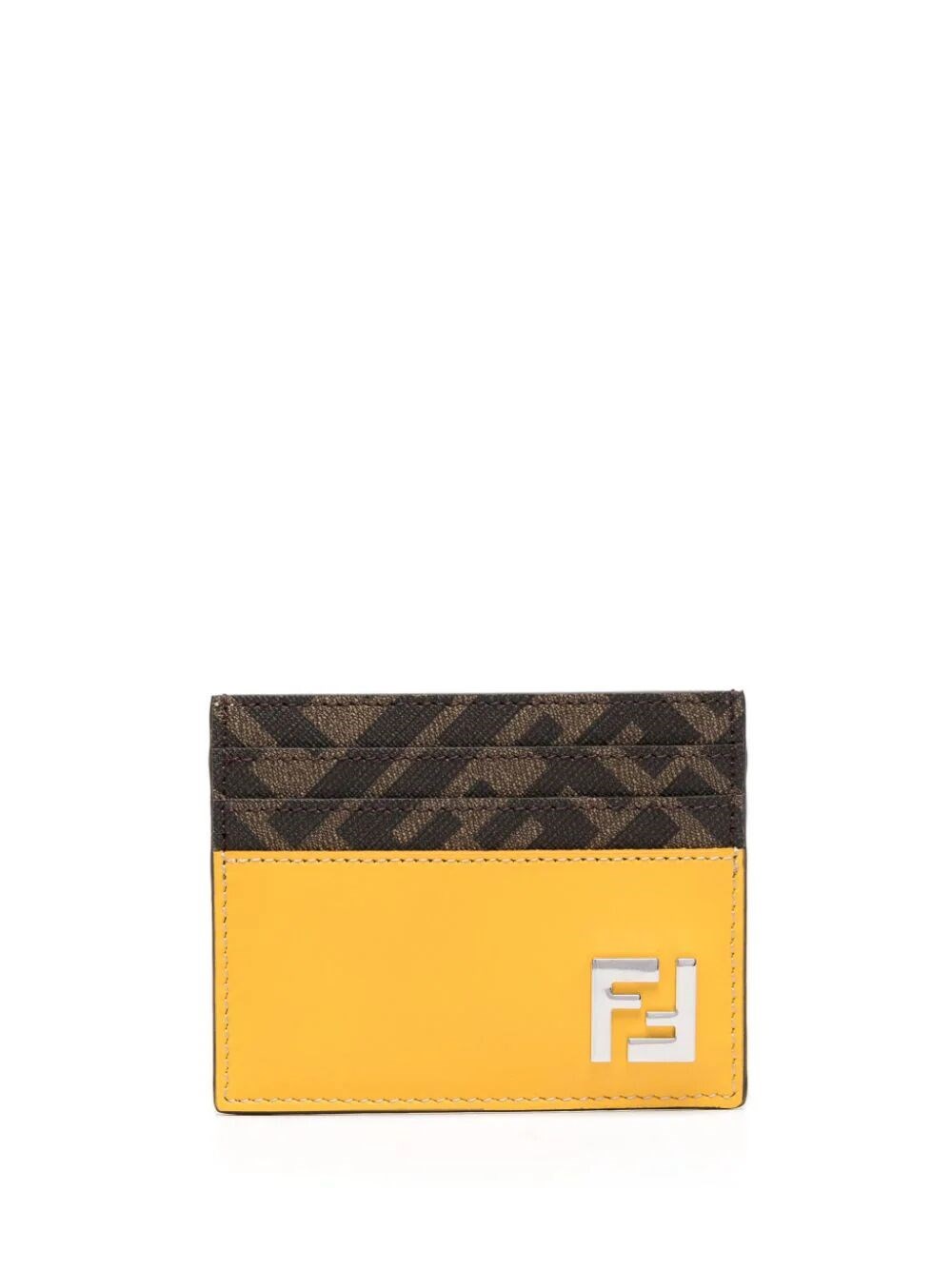 Fendi Man Multicolor Leather And Canvas Cardholder In Yellow & Orange