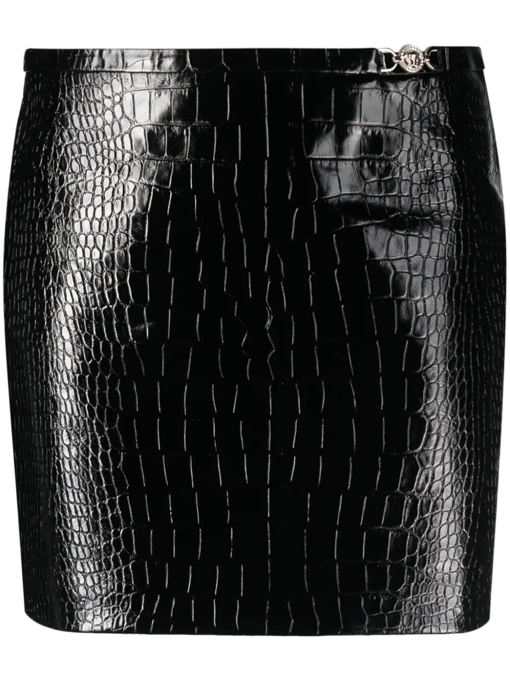 Versace Croc-embossed Patent Leather Mini Skirt In Black