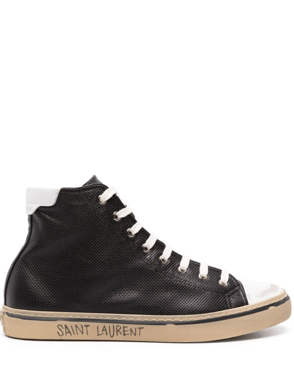 Shop Saint Laurent Malibu Lace-up Leather Sneakers In Black