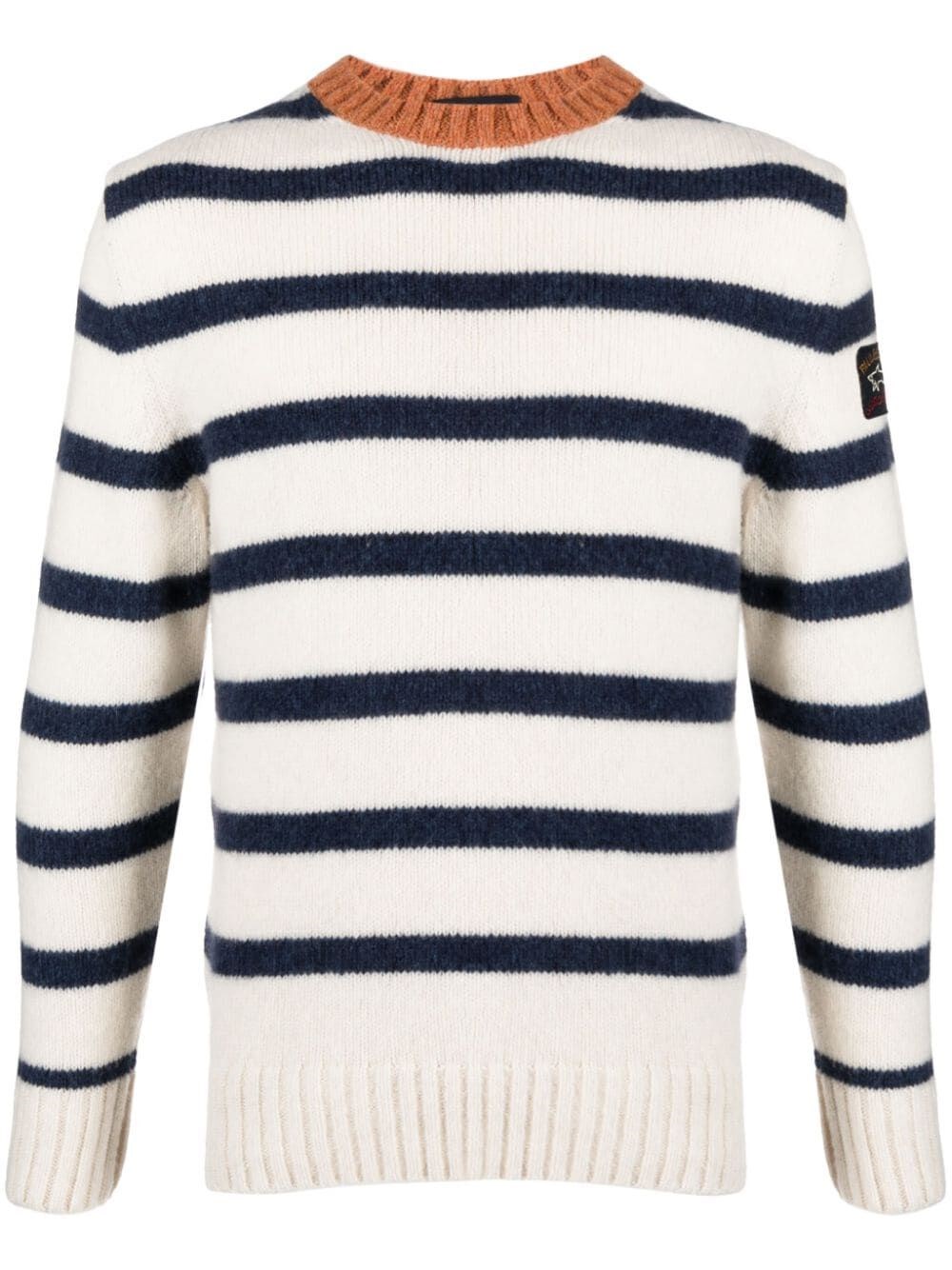 Shop Paul & Shark Logo-patch Striped Sweater In White