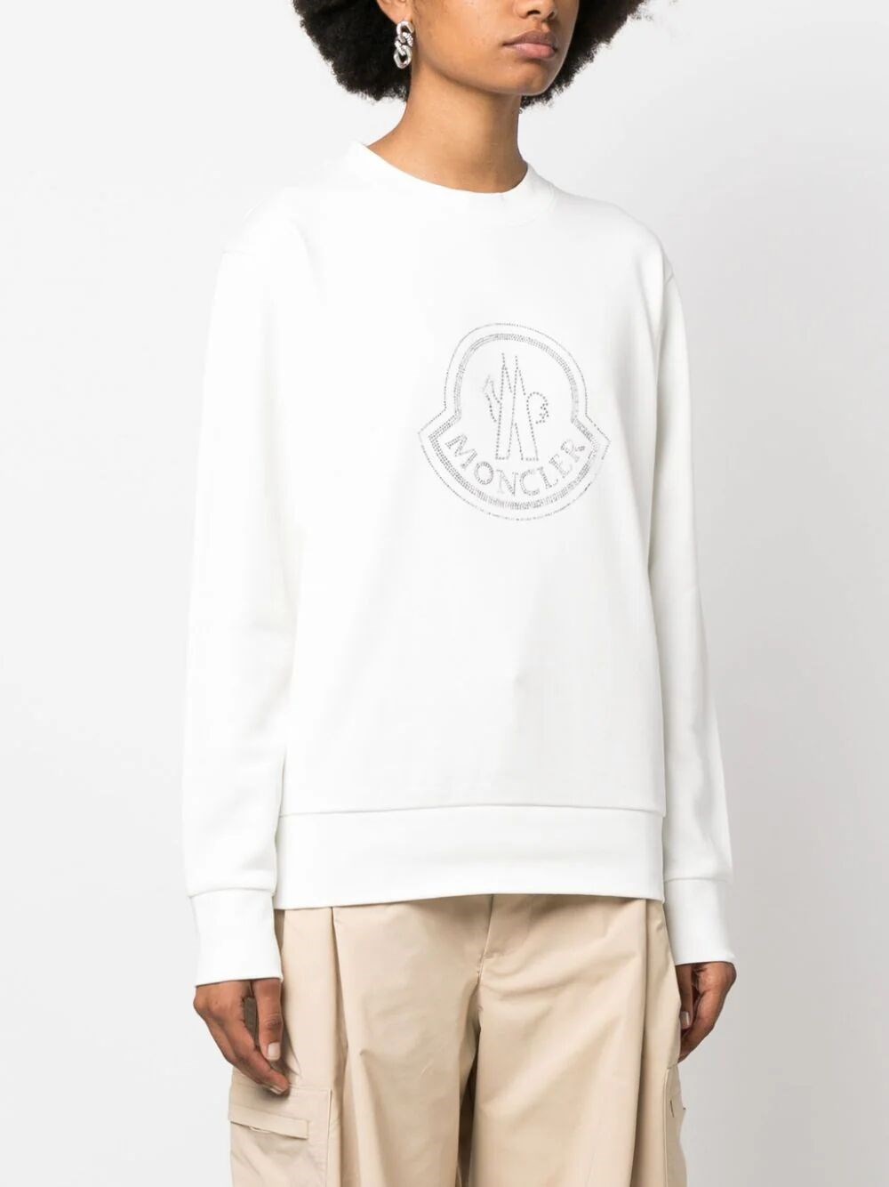 Moncler Embroidered Logo Sweatshirt White