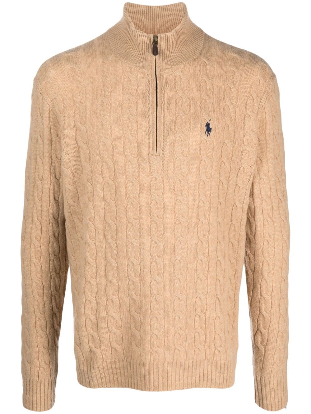 Shop Polo Ralph Lauren Cable-knit Half-zip Sweater In Nude & Neutrals