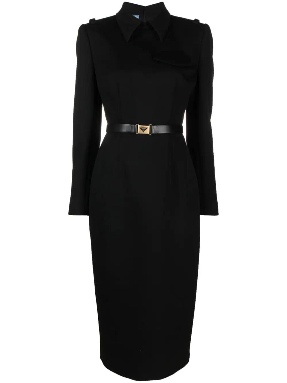 Shop Prada Belted Knit Midi Dress In Black