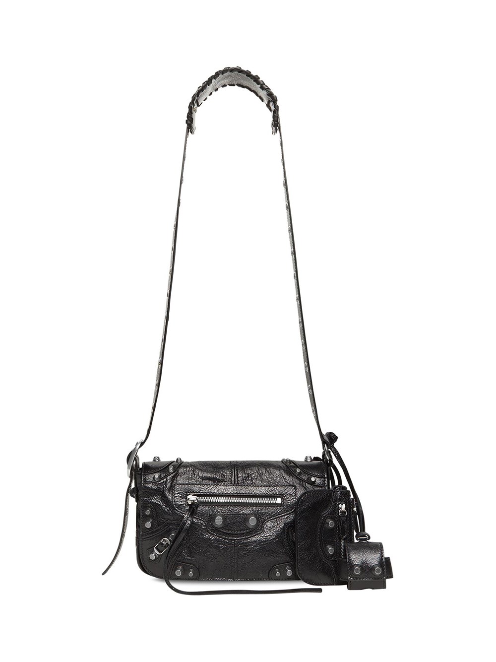 Balenciaga Textured Leather Shoulder Bag With Edgy Designpouch In Black