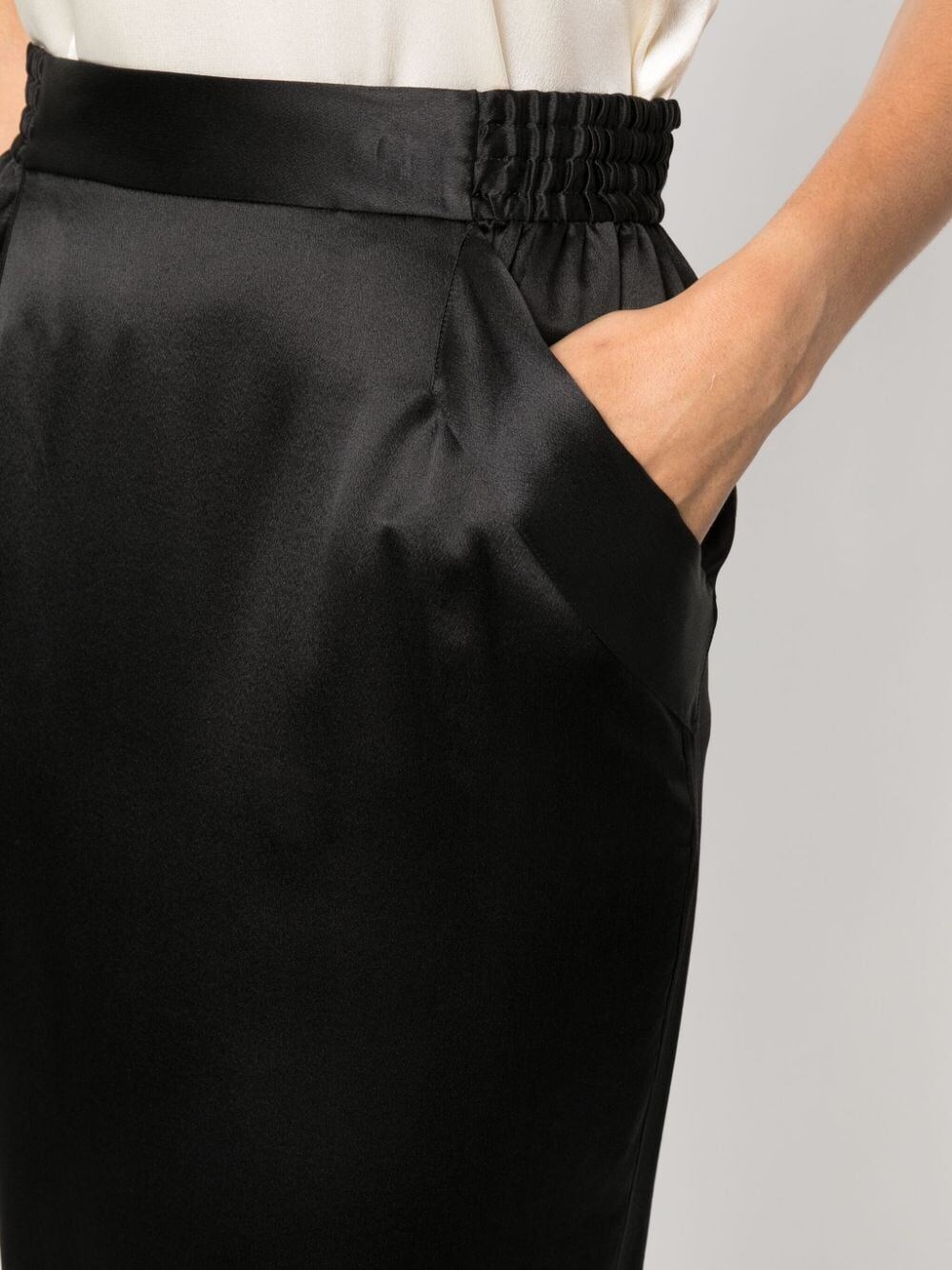 satin-finish silk pencil skirt