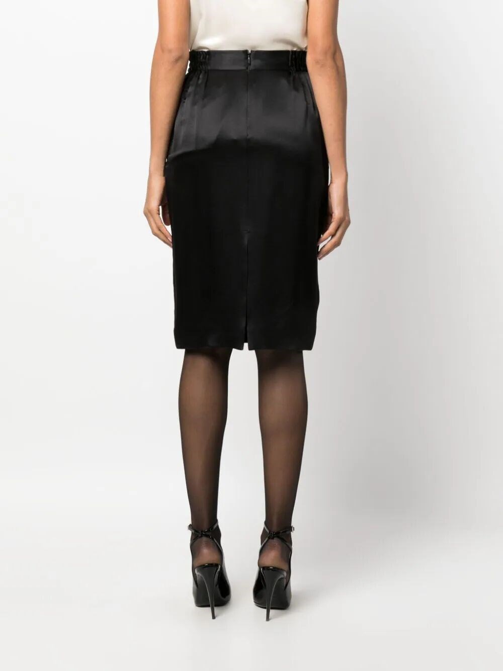 satin-finish silk pencil skirt