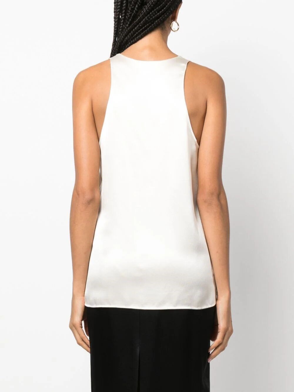 sleeveless satin-finish silk blouse