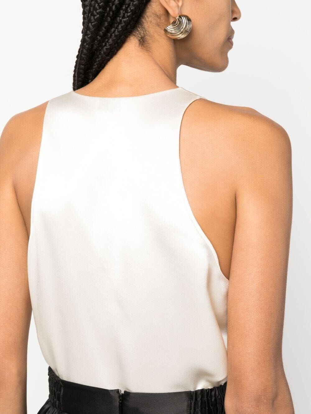 sleeveless satin-finish silk blouse