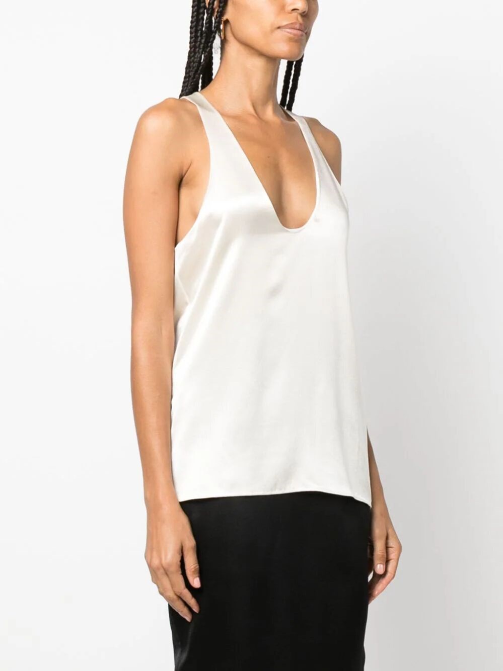 sleeveless satin-finish silk blouse