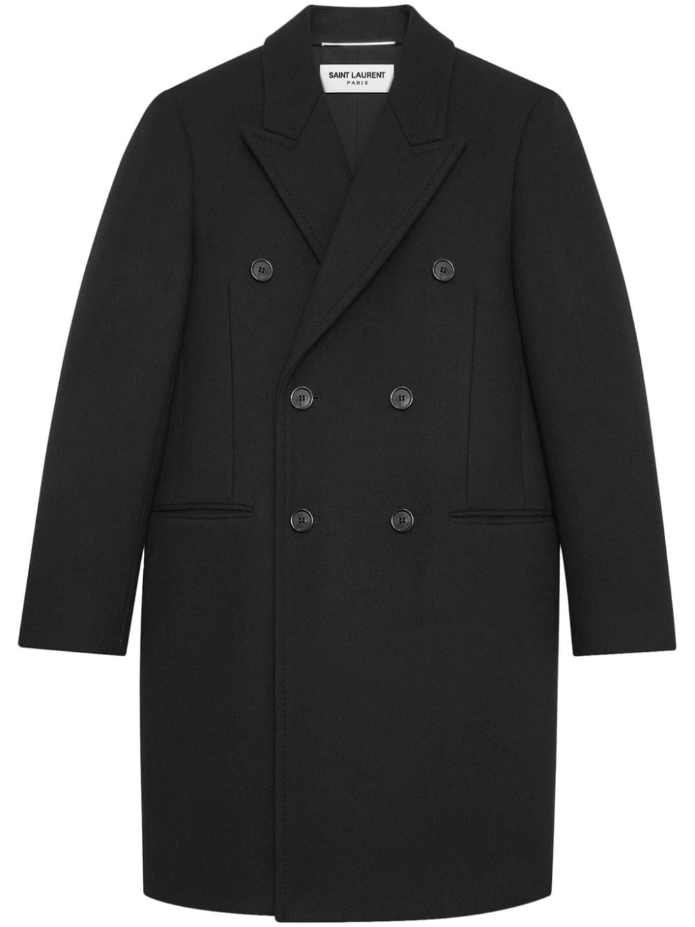 Saint Laurent Paris Men Cappotto Doppiopetto In Lana In Black