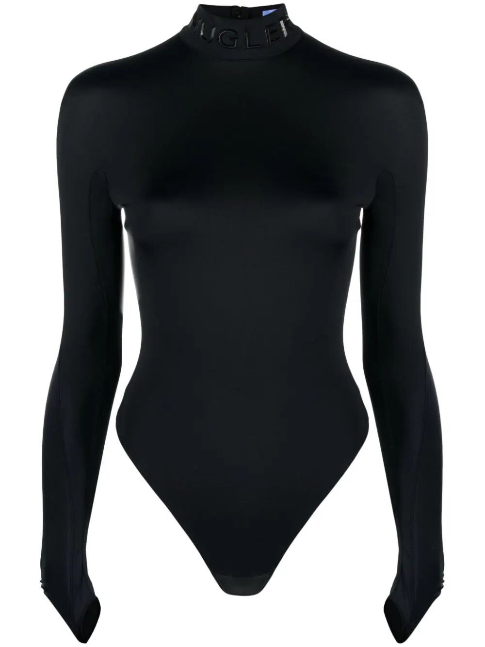 Shop Mugler High Neck Bodysuit With Logo In Black