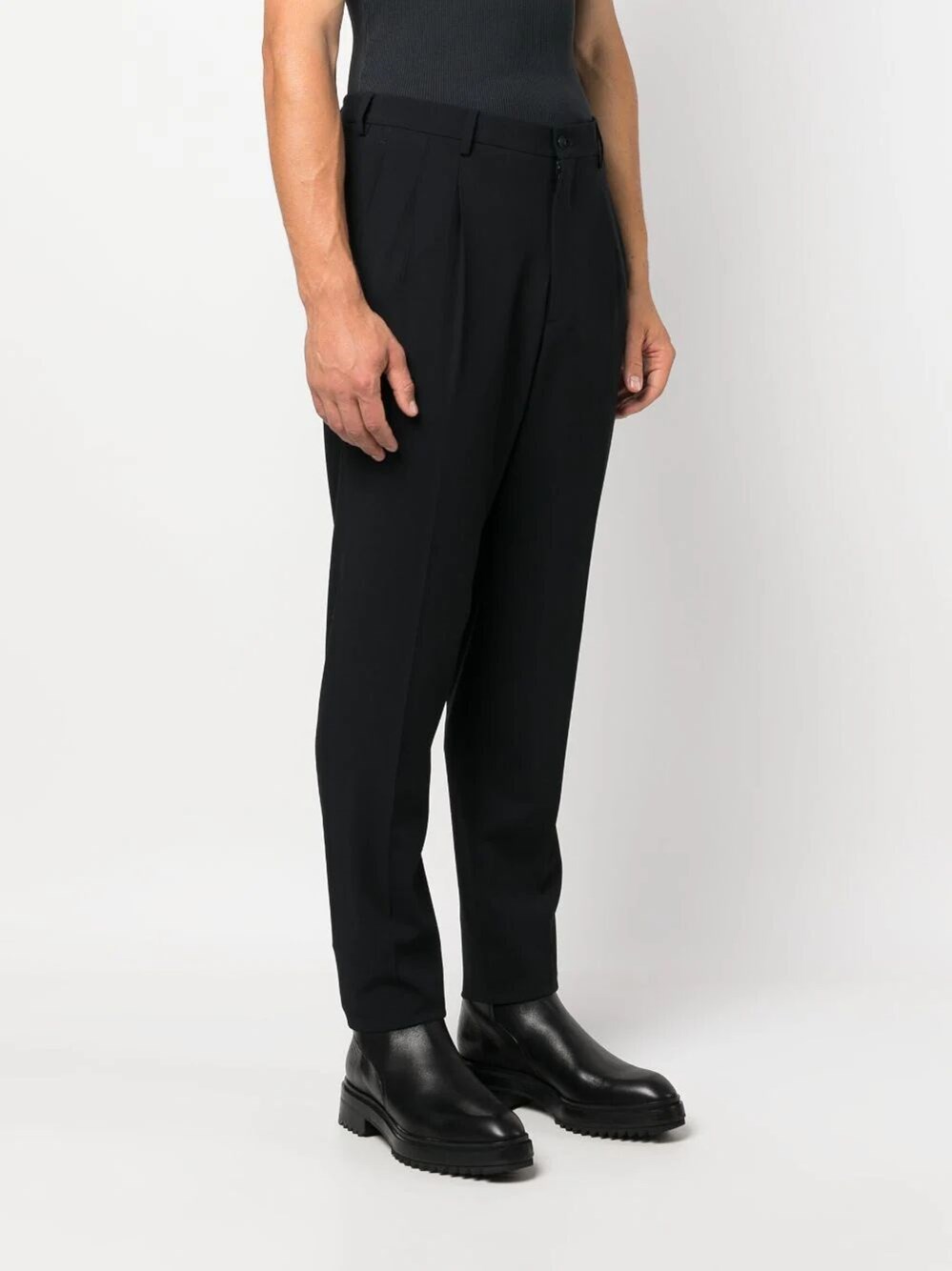 Pressed-crease virgin wool tailored trousers
