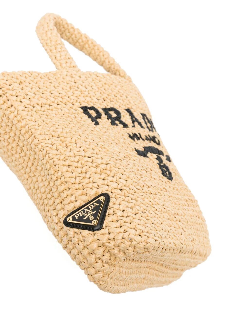 Prada Crochet tote bag with logo Nude