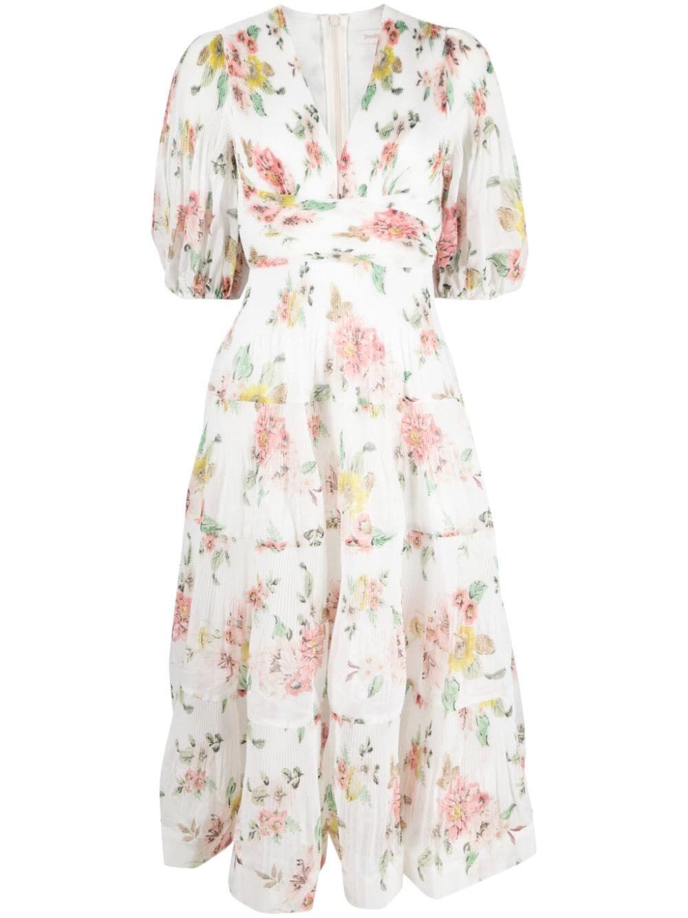Floral-print pleated midi dress