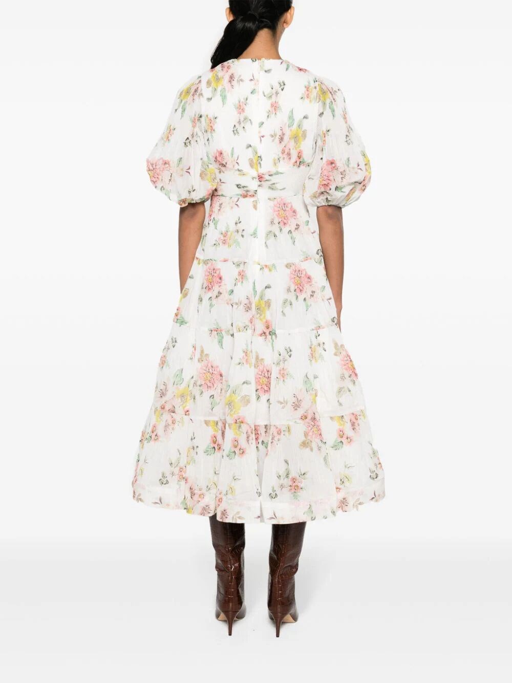 Floral-print pleated midi dress