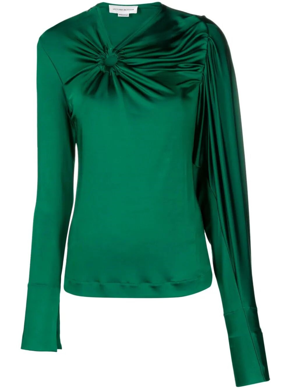 Shop Victoria Beckham Gathered Detail Long-sleeve Top In Green