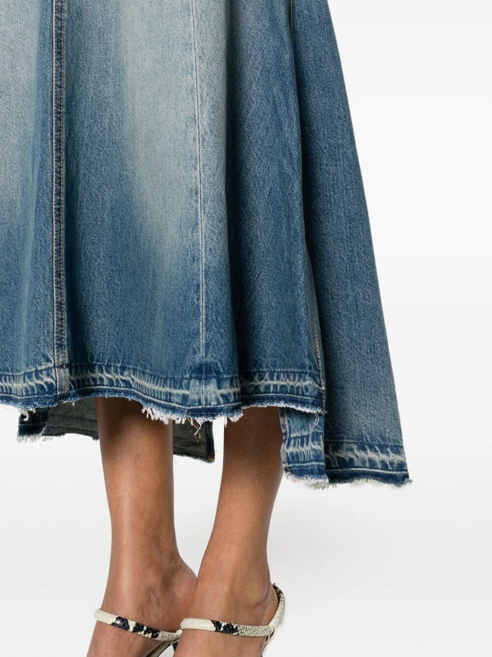 Patched denim midi skirt