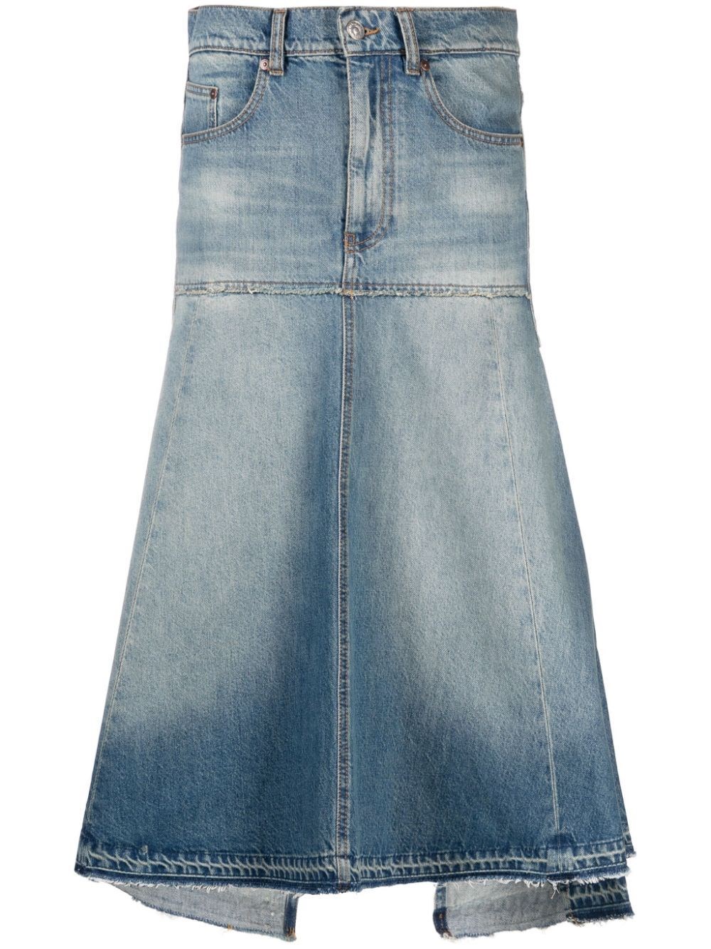 Patched denim midi skirt