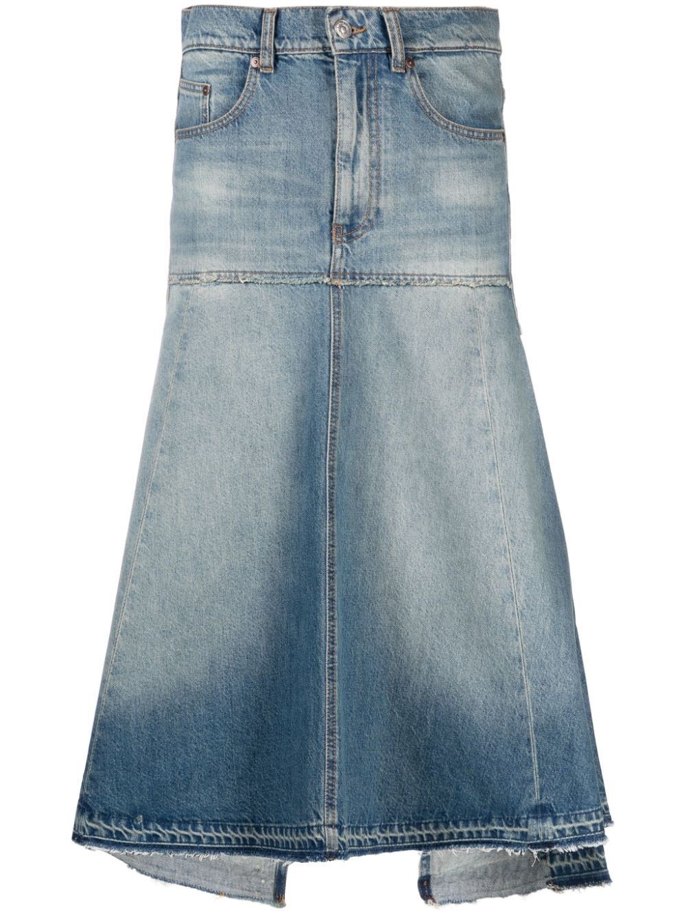 Shop Victoria Beckham Patched Denim Midi Skirt In Blue