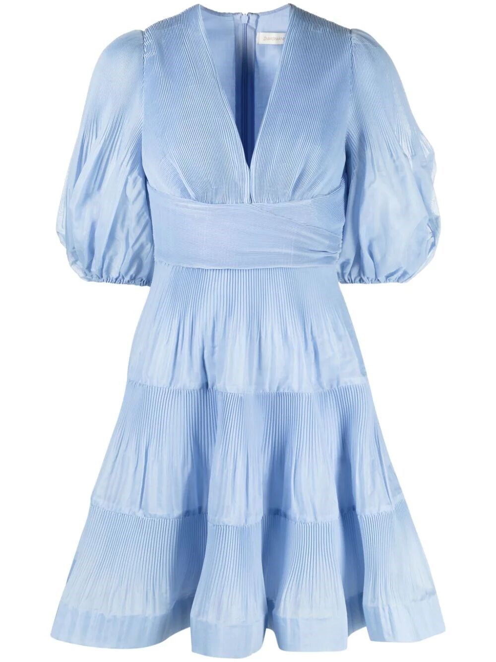 Shop Zimmermann Pleated Mini Dress In Blue