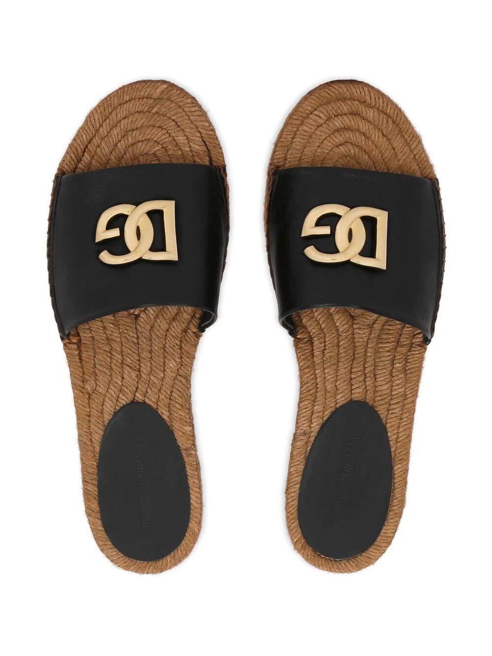 Leather slides with logo-plaque