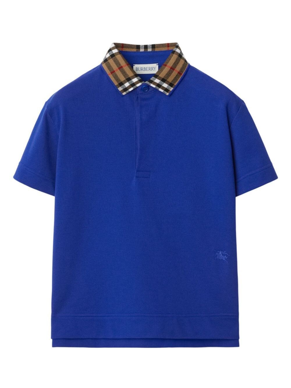 Burberry Kids' Check Collar Polo Shirt In Blue