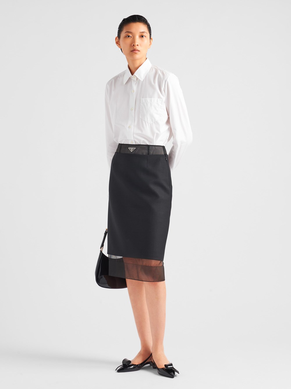 Wool and crinoline midi-skirt