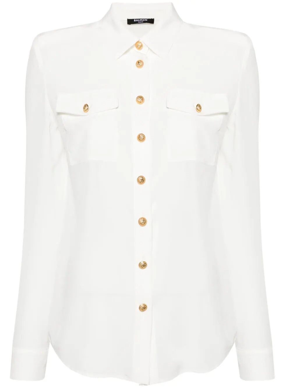 Embossed-buttons silk shirt