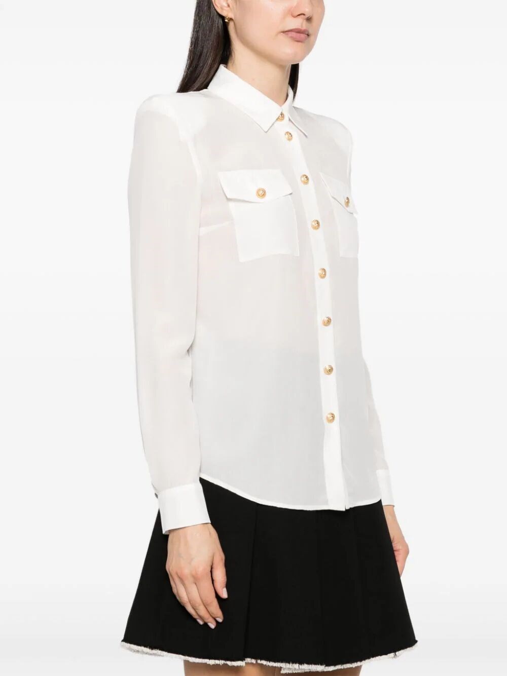 Embossed-buttons silk shirt