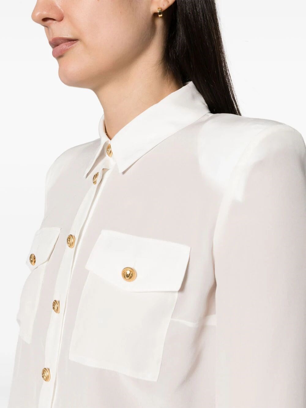 Embossed-buttons silk shirt