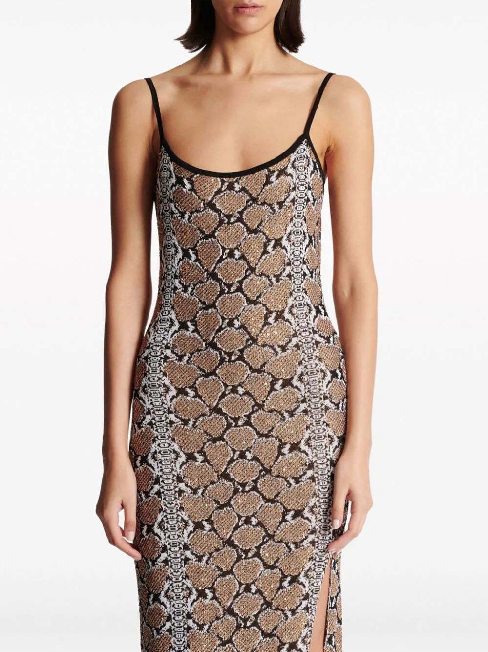 Long strappy snakeskin knit dress