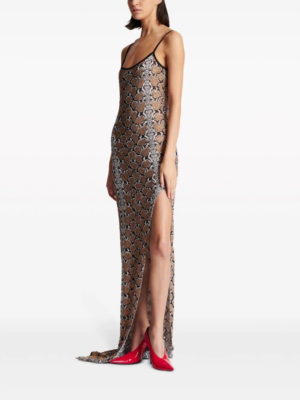 Long strappy snakeskin knit dress