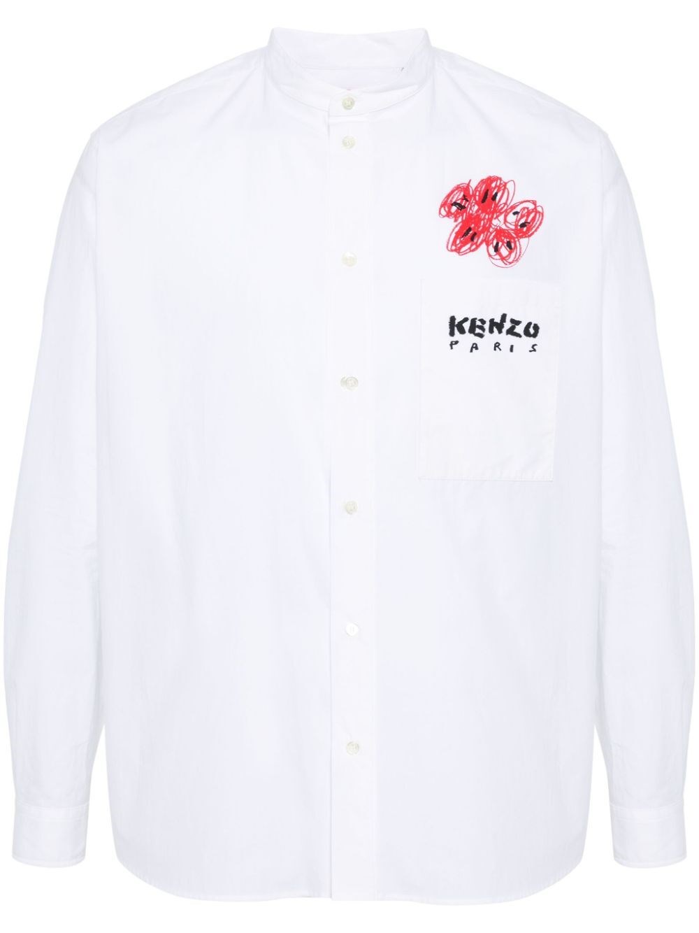 Shop Kenzo Drawn Varsity Cotton Shirt In White