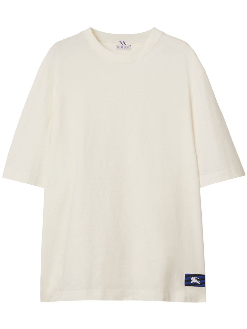 Burberry White Crewneck T-shirt With Equestrain Knight Patch In Cotton Man In White