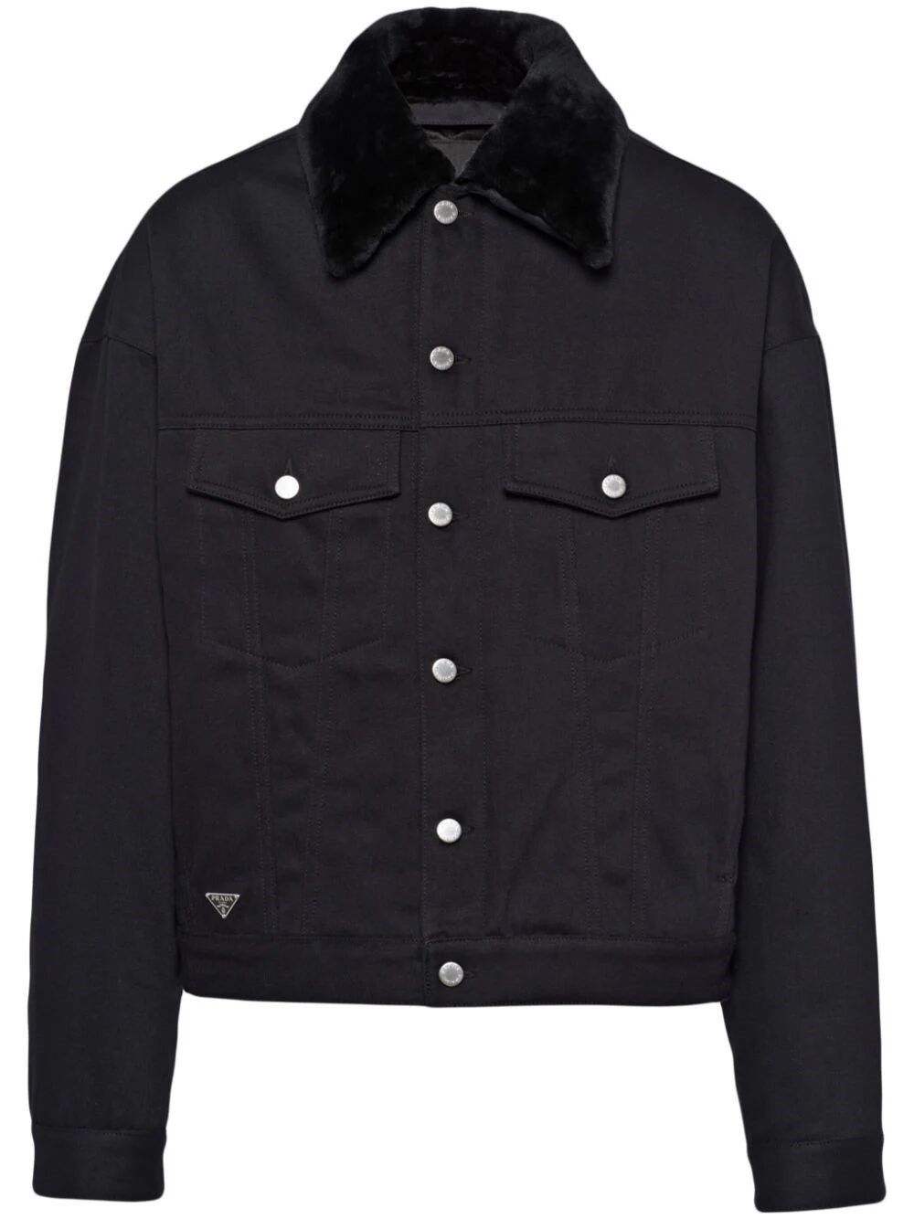 Shop Prada Padded Denim Bluson Jacket In Black