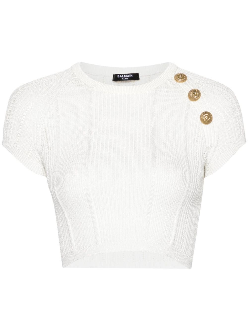 Shop Balmain Knit Crop Top In White