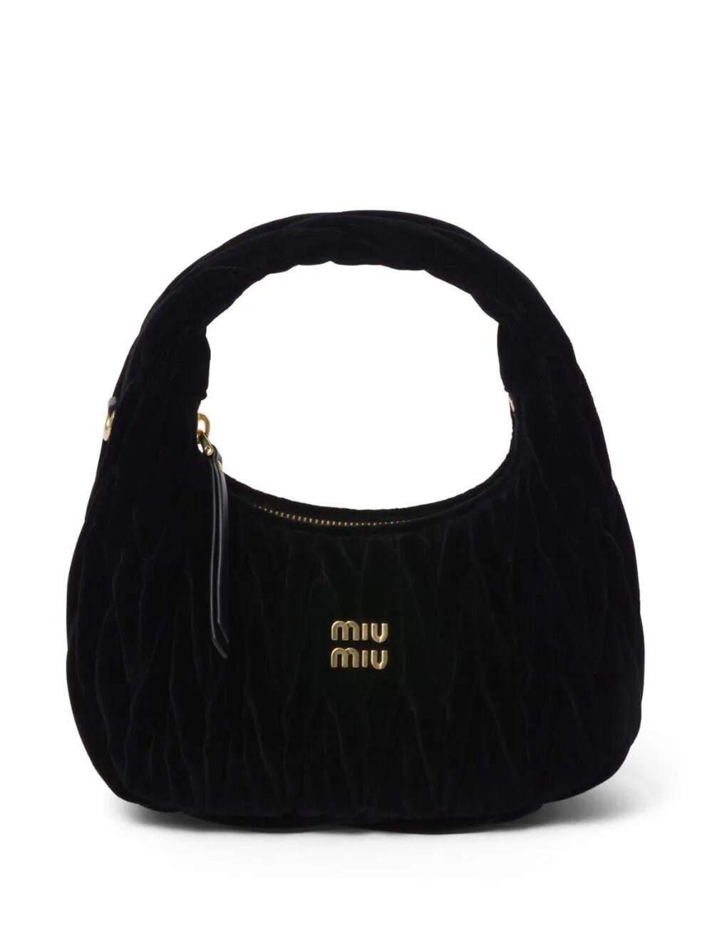 Miu Miu Wander Matelassé Velvet Hobo Bag In Black