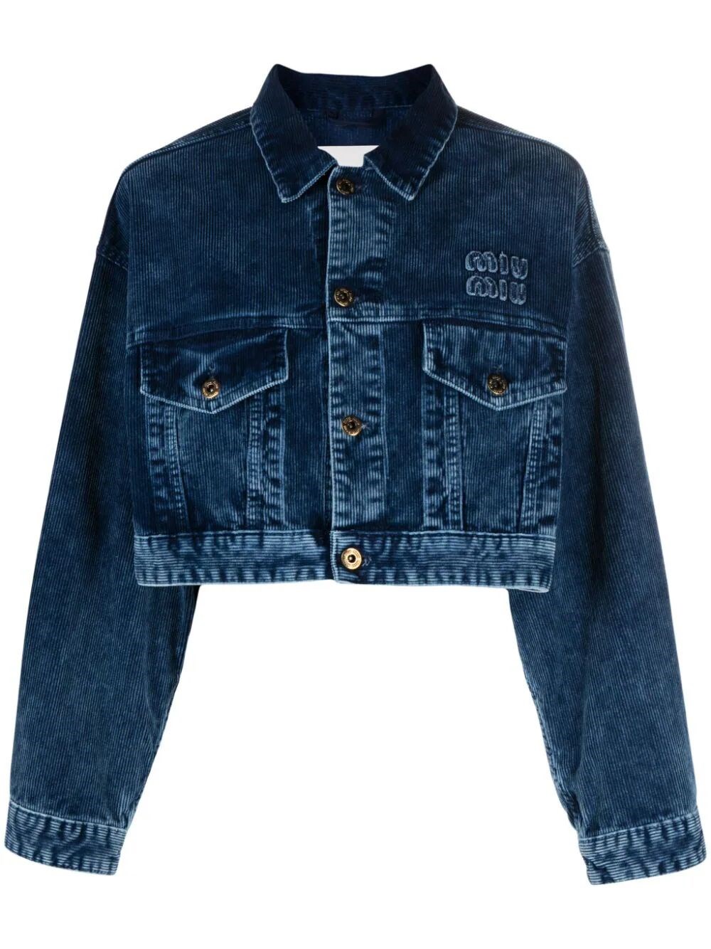 Shop Miu Miu Washed Velvet Blouson Jacket In Blue