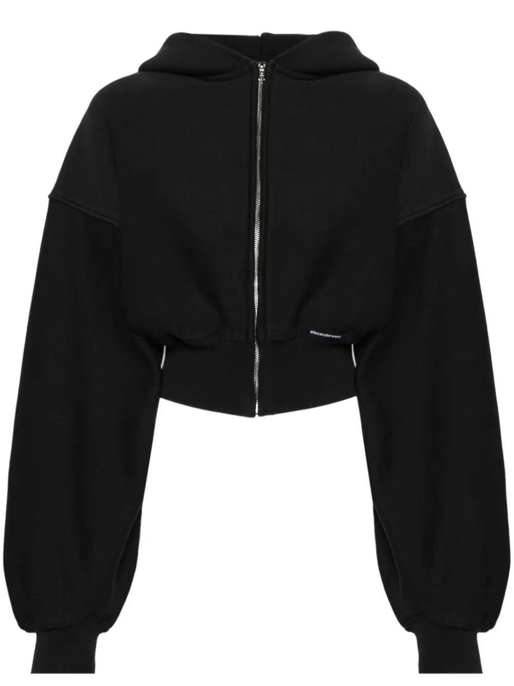 Alexander Wang Womens Faded Black Brand-patch Cropped Cotton-jersey Hoody In Blue