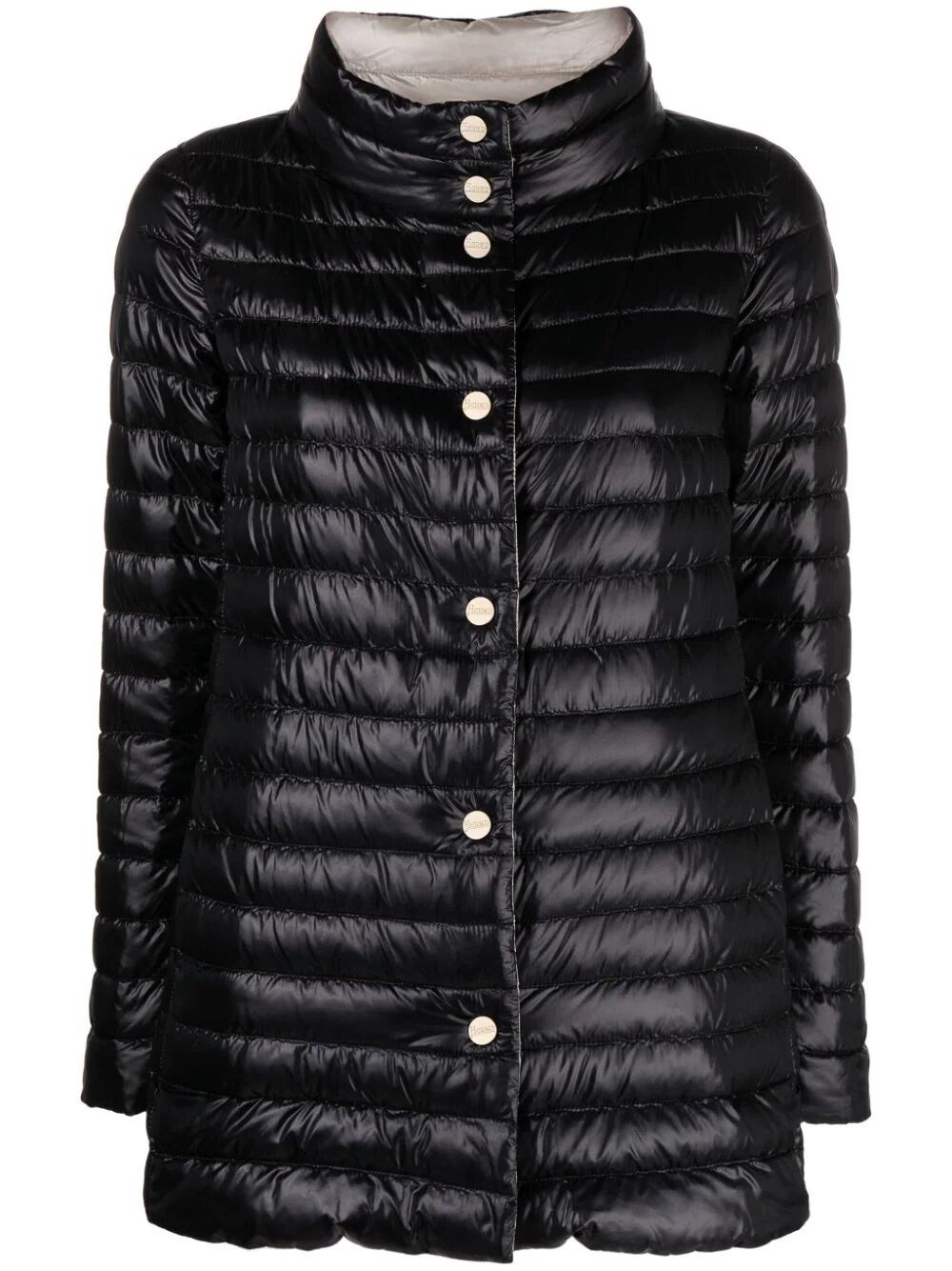 Herno Black Down Jacket With Snap Buttoned High Neck In Tech Fabric Woman In Black